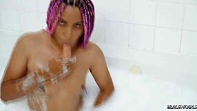 black tgirls lather up with zaza by the pool for solo fun in steamy bath session