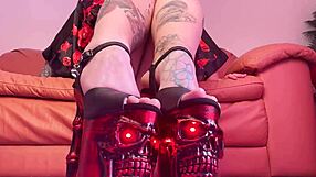 Milf showcases high heel collection with close-up feet