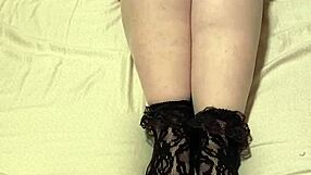 white pantyhose with black lace socks solo play