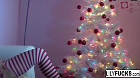 sexy lily squirts all over during christmas masturbation