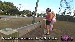 these two bbfs flash shaved pussies around town