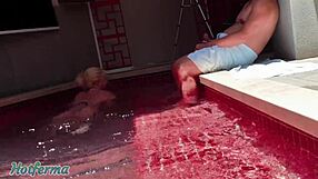 Blonde wife cheats with brother-in-law in pool bikini