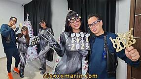 latina gives subtle blowjob to start the year