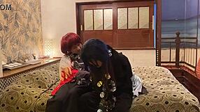 Married Woman in Costume on Halloween, Suggestively Deepthroating to Creampie