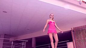 elena proklova, blonde teen 18+, shows off tight pussy and natural tits in pool dress.