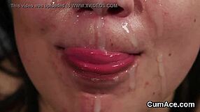 Feisty idol endures blowbang, gulping every cumshot on her face