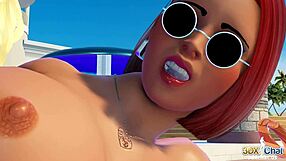 blonde shemale fucks horny redhead in pool