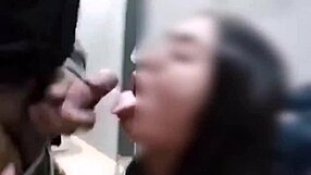 Horny filipina fucks at gas station and eats cum