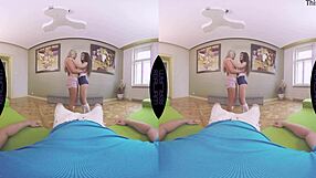 Blonde and brunette girls engage in intense anal threesome from POV