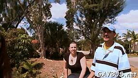 Pornstar hunk rides cock in car blowjob contest