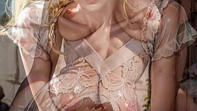 hey, check out this busty blonde in white lace underwear teasing her big tits