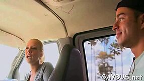 Pornstar hunk rides cock in car blowjob contest