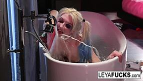 Leya Falcon Uses Tub Shower Head On Her Ass