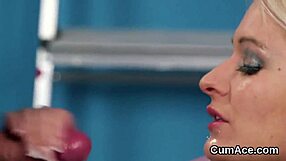 Sexy honey gets jizz load on her face swallowing all the jism 😏