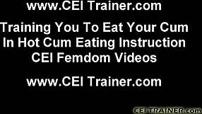 سيدة فيم دوم ترشدك خلال استمناء من منظور شخصي، تغذيك السائل المنوي في جلسة CEI.