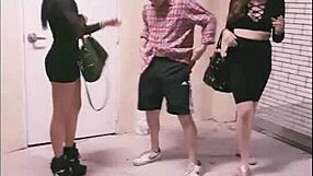 Two Goddesses Amadahy And Miskha Kick Andrea Dipre's Balls Hard!