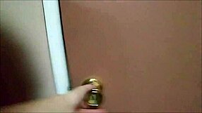 In the laundry room, a blonde with glasses gives an intense blowjob. Cumshot lands on her big tits.