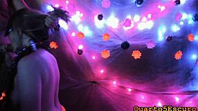 blonde bride gaby cums at neon party