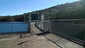 Asian slut jj masturbates on a dam outdoors