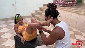 Driving The Boy Crazy With Footjob Licks And Sucking His Muscular Body!