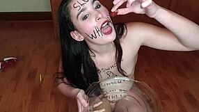 Self Degrading Slut Eats Piss Covered Fruits With Dirty Talk And Body Writing!