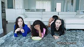 three besties watching a movie get distracted by a big dick