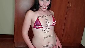 Self Degrading Slut Eats Piss Covered Fruits With Dirty Talk And Body Writing!