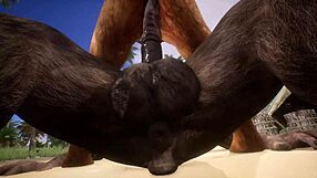 Минотавър блъска лъв силно и свършва в устата му, уау!