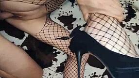 Milf Wife in Fishnet Body Gets Anal Stretched