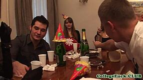 teens partying hard, flashing and ripping clothes in wild group