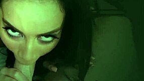 teen in stockings sucks big cock, pov handjob and cumshot