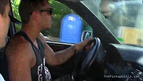 Teen Sucking and Riding Two Dicks with Shaved Brunette Tits