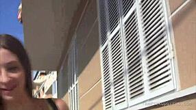 Teen Sucking and Riding Two Dicks with Shaved Brunette Tits