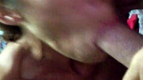 sweetheart gives topless blowjob and swallows cum at home
