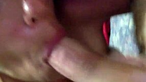 sweetheart gives topless blowjob and swallows cum at home