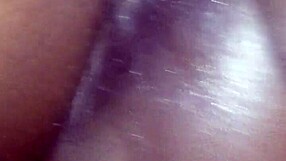 Ebony beauty with a big ass gets a deep creampie in her tight pussy from daddy