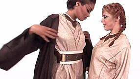 skin diamond dives into a steamy lesbian encounter with intense ebony action on display.