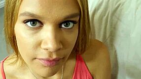 Amateur sucks stepbro hard with handjob and fingering!