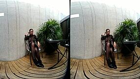 Young girl smokes topless in leather skirt!