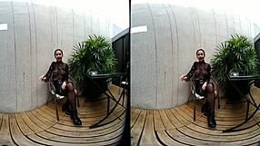 Young girl smokes topless in leather skirt!