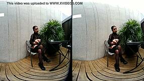 Young girl smokes topless in leather skirt!