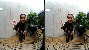 Young girl smokes topless in leather skirt!