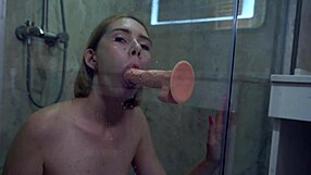 Babe Sucks Dildo and Fucks Herself Hard in Shower!