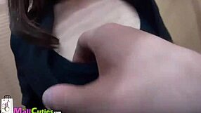 brunette with small tits fucks outdoors in a shop