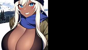 Skiing girls navigate snowy mountains in ai art compilation