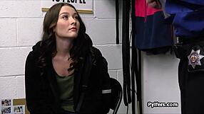 Fucking Flawless Pierced Brunette Thief On Office Desk