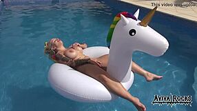 aviva rocks with big tits and ass tattoo masturbating on unicorn