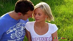 Blonde Skinny German Teen Girl with Small Tits Enjoys Big Cock Outdoor