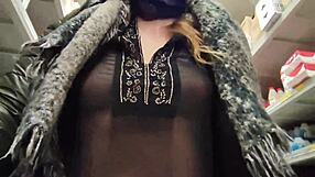 Naughty hazel flashes her natural tits while shopping outdoors in public