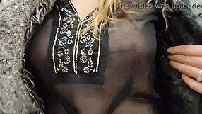 Naughty hazel flashes her natural tits while shopping outdoors in public